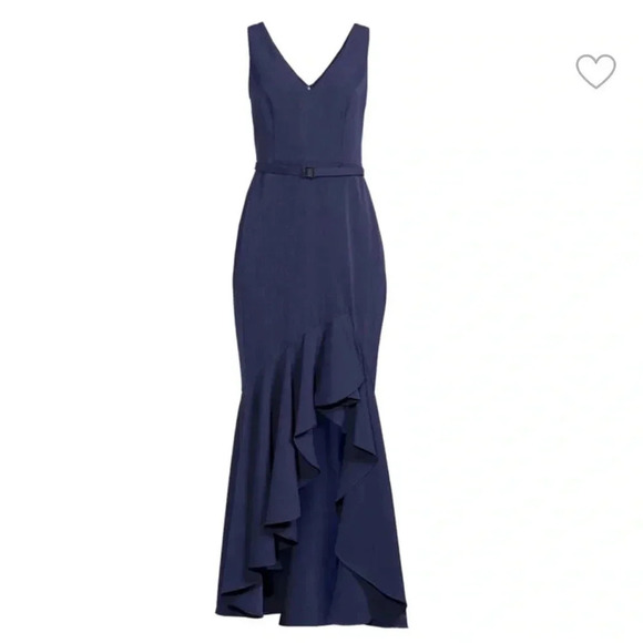 Eliza J • Sleeveless V-Neck Belted High Low Asymmetrical Gown - Picture 15 of 16